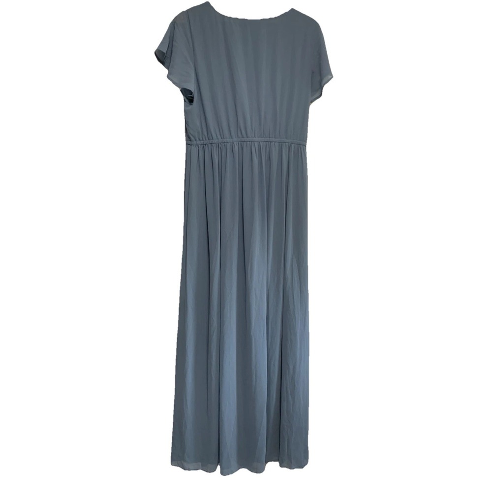 Lulus Maxi Dress Womens 1X Blue Chiffon Surplice V-Neck Flutter Sleeve Formal - Picture 2 of 8